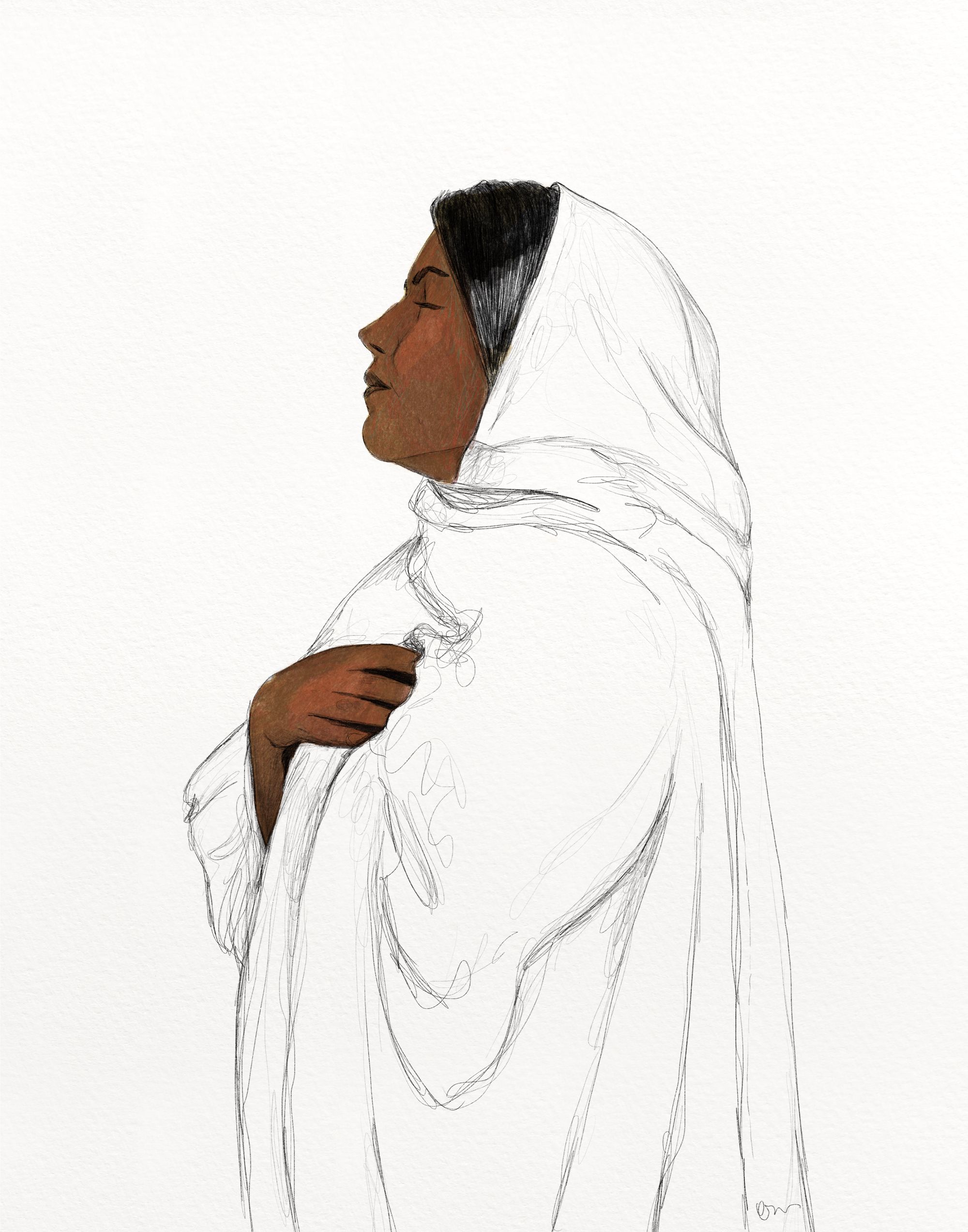 Woman in robe with eyes closed