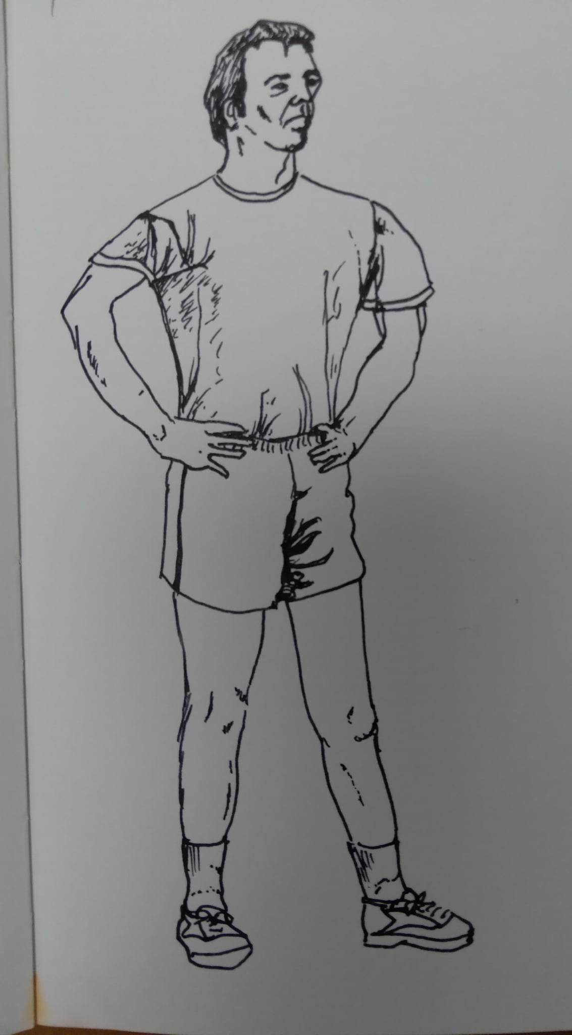 Drawing of an athletic man in shorts