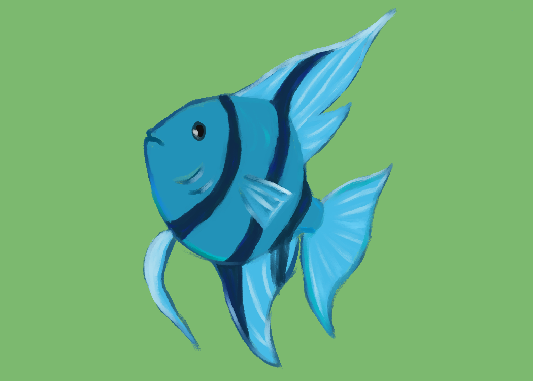 An illustration of a teal striped angel fish.