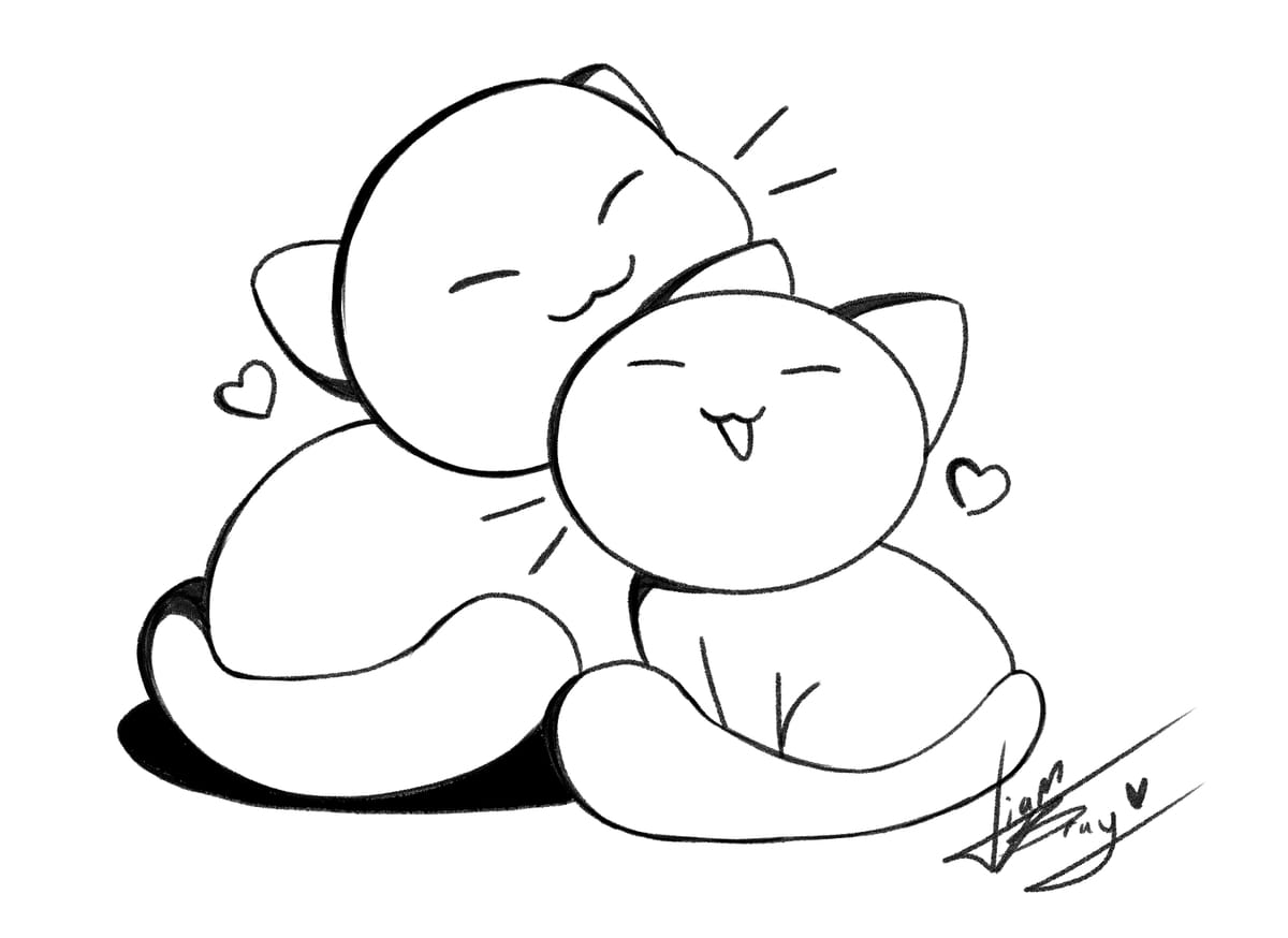 An illustration of cats cuddling.