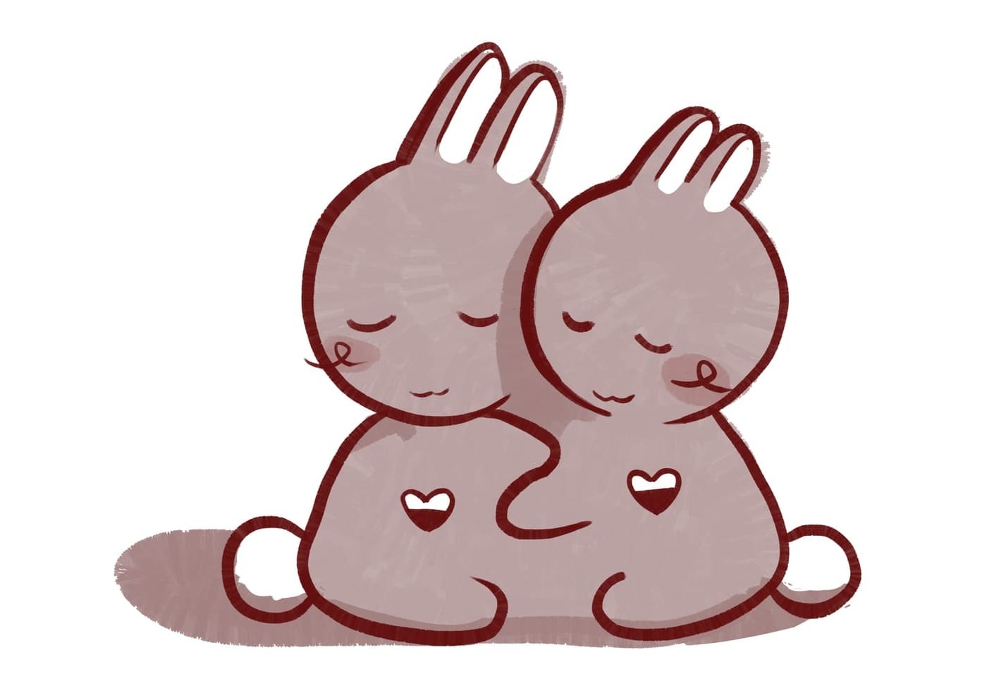 An image of two rabbits hugging, both of their hearts equally full.